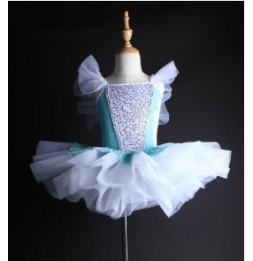 Girls kids blue and white patchwork tutu skirt ballet dance dress