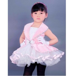 Girls kids children pink velvet and white tutu skirt ballet dance dress skating dress