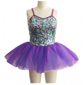 Girls kids children tutu skirt violet with sequined patchwork ballet dance dress