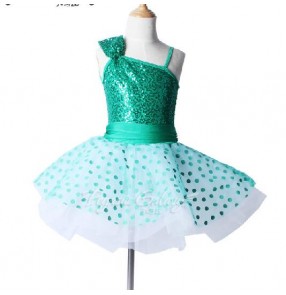 Girls kids green children sequined ballet dance dress tutu skirt leotard