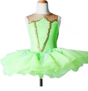 Girls kids neon green ballet dance dress leotard skirt 