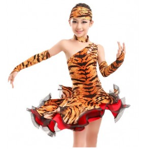 Girls leopard zebra tiger printed latin dance dress  