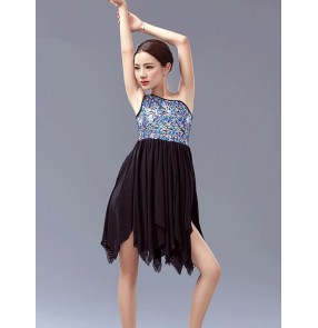 Girls one shoulder sequined and chiffon tutu skirt ballet dance dress