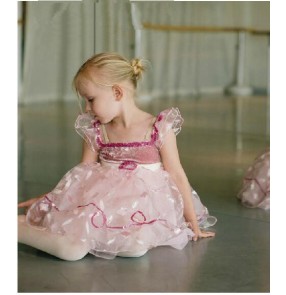 Girls pink sequined ballet dance dress tutu skirt 