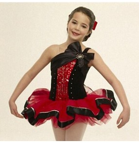 Girls red and black patchwork ballet dance dress