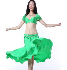 Girls women's neon green violet wine red fuchsia high quality professional belly dance costumes set bra top and skirt stage performance dance wear 