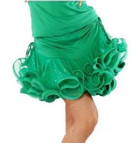 Girls Women's ruffles short latin dance skirt green red yellow