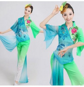 Green fuchsia Women's Chinese folk dance costumes fans dance traditional ancient dance clothes cos play stage performance dance dresses 