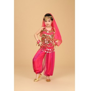 Kids children girls belly dance costume  top and pants  and waistband 