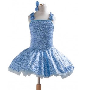 Kids girls blue tutu leotard skirt ballet dance dress blue backless