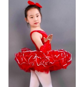 Kids girls red leotard tutu skirt ballet dance dress
