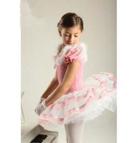 Kids girls sequined feather leotard tutu skirt ballet dance dress
