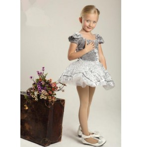 Kids girls silver white patchwork leotard skirt tutu ballet dance dress skating dress