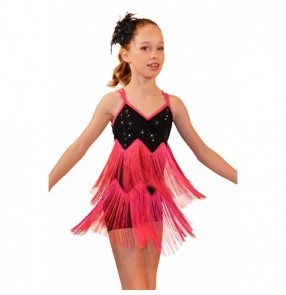 Kids girls tassel leotard tutu skirt ballet dancing dress