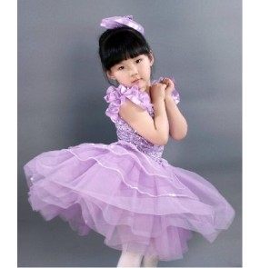 Kids girls violet leotard tutu skirt ballet dance dress custom size