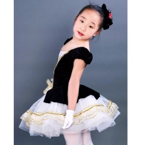 Kids girls white black patchwork sequined leotard tutu skirt ballet dancing dress