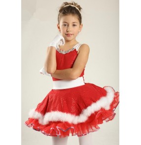 Kids girls white red tutu leotard skirt ballet dance dress