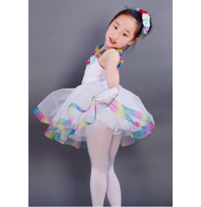 Kids girls white tutu skirt ballet dance dress
