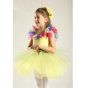 Kids girls yellow layers leotard tutu skirt ballet dance dress
