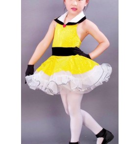 Kids girls yellow sequined tutu skirt ballet dance dress