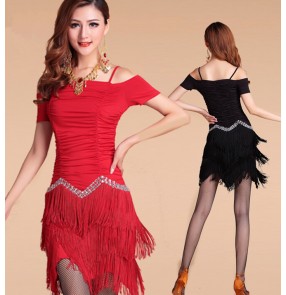 Latin dance dancing costume women milk silk tassel diamond latin dance dress salsa dance dress