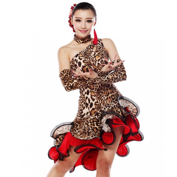 Leopard Latin Dance Dress Women Competition Ballroom Dance Dress
