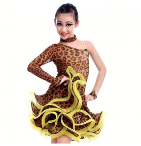 Leopard polka dot Children Latin Dance Dress Girls Cha Cha Rumba modern ballroom dancing dress