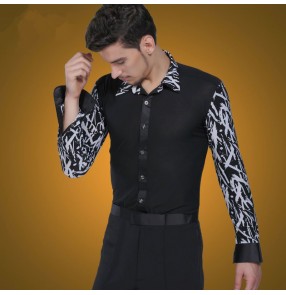 Men's male long sleeves striped pattern patchwork latin dance shirt ballroom jive shirt 