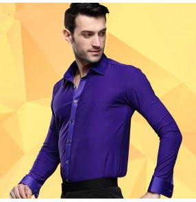 Men's man male purple violet turn down collar long sleeves latin dance shirts ballroom tango waltz shirts tops