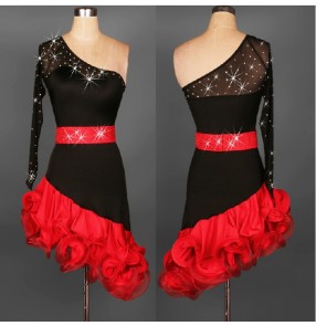 New Latin salsa tango Cha cha Dress Ballroom Dance Dress S-2XL black and red