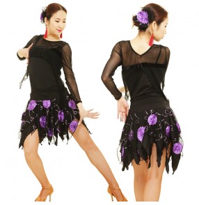Purple Sequin Latin dance clothes