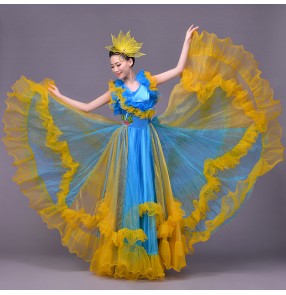 Red blue patchwork colorful dance costume Spanish bull dance dress expansion skirt costume stage costumes for singers national costume