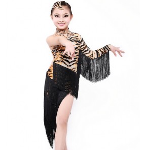 Tassel Tiger Latin dance dress for girls Dancewear Latin fringe dress ballroom dress flamenco