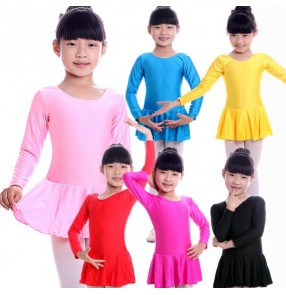 Turquoise light pink Red fuchsia yellow black girls kids child children toddlers growth baby long sleeves leotard skirt competition professional ballet tutu latin dance costumes dresses 
