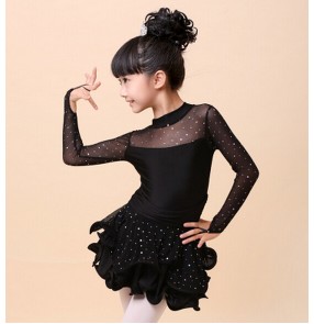 Velvet Shiny Paillette Girl Latin Dance Dress