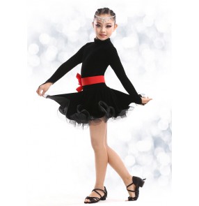 Velvet Shiny Paillette Girl Latin Dance Dress Salsa Dresses
