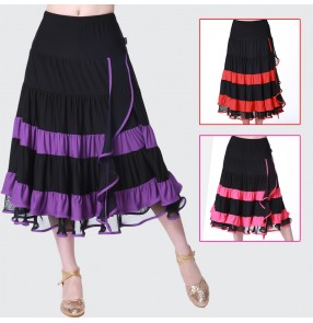 Violet fuchsia red black striped patchwork colored women's ladies female competition exercises latin dance skirts samba salsa cha cha dance skirts