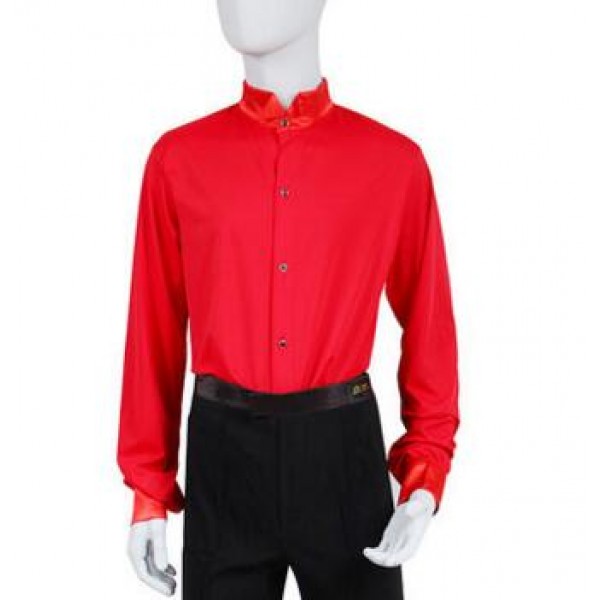 Latin Dance Shirt : White red black stand collar long sleeves ...