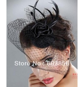White Wedding Hats Birdcage Face Veil Bridal Flower Pearl Feathers Fascinator