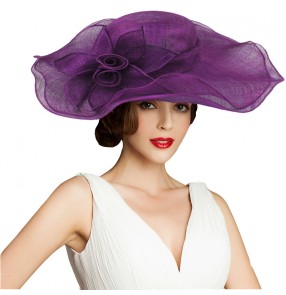 Wide Brim Sinamay violet  Church hat Race wedding  Fedoras