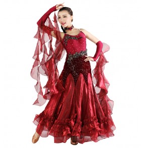 Wine red royal blue Women's diamond pattern senior ballroom dancing dress full skirt