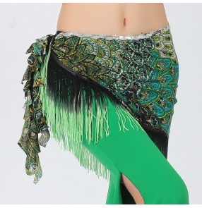 Women' green peacock triangle tassel sexy belly dance  hip scarf  costume only hip scarf