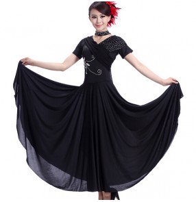 Women latin salsa dance dress, stage performance show match black red ballroom flamenco dress waltz dress