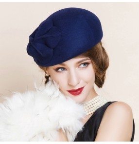 Women's 100% wool royal blue top pillbox hat  wedding party hat 
