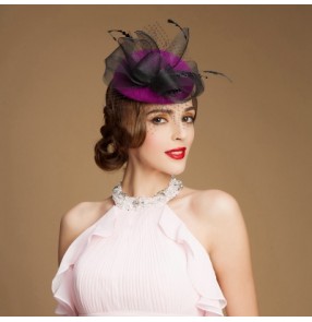 Women's 100% wool wedding party  fedoras and pillbox hat top hat  purple red black one size