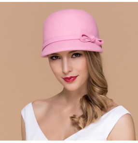 Women's bucket 100% wool handmade vintage handmade fedoras hat one size pink grey