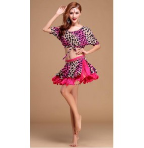 Women's colorful floral leopard batwing belly dance costumes top and skirts