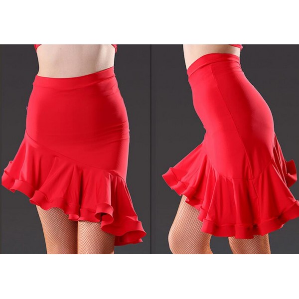 Womens Girls Irregular Fashionable Ruffles Hem Leopard Black Red Latin Dance Skirts Samba Samba 
