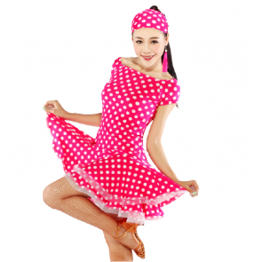 Women's girls polka dot printed latin dance dress set latin dance top latin skirt