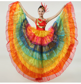 Women's ladies rainbow modern dance cos play spanish bull dance dresses performance stage opening dance dresses